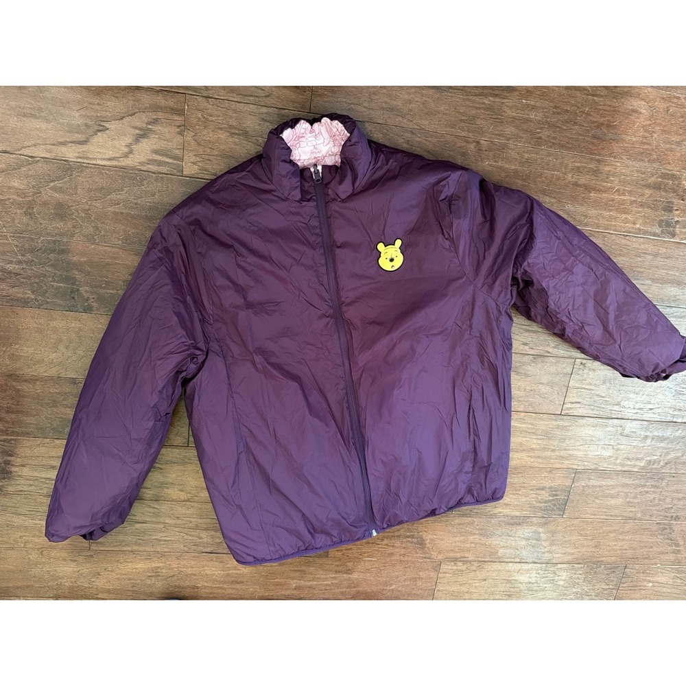 Disney Winnie the Pooh Puffer Jacket Purple Quilted Embroidered XL reversible - Picture 3 of 7
